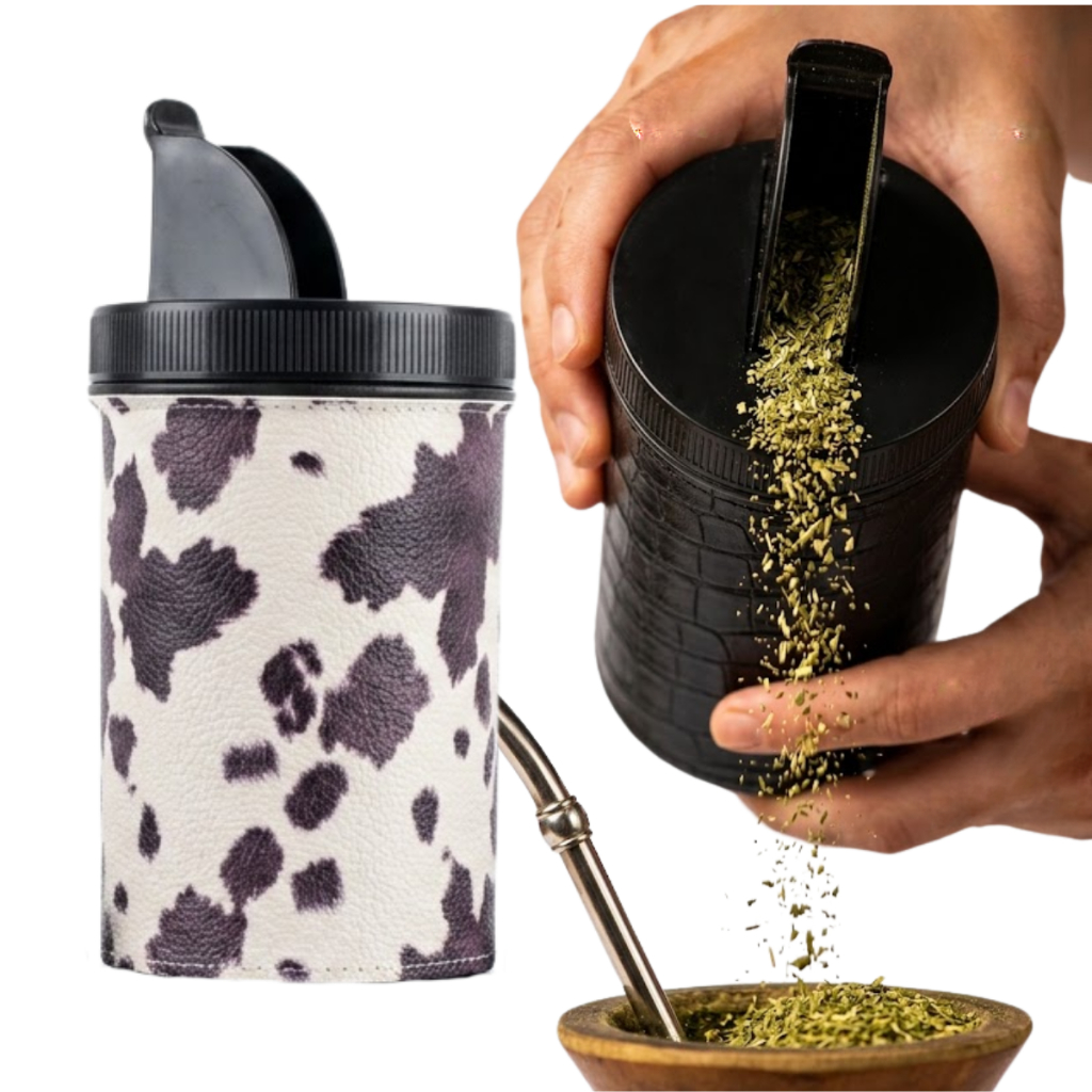 Pote Porta Ervas Mate Chimarrão Forrado Com Bico Dosador Portátil