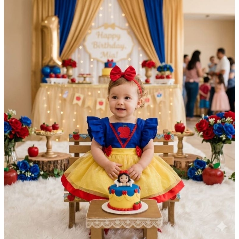 Romper Infantil Branca de Neve com Tule e Laço