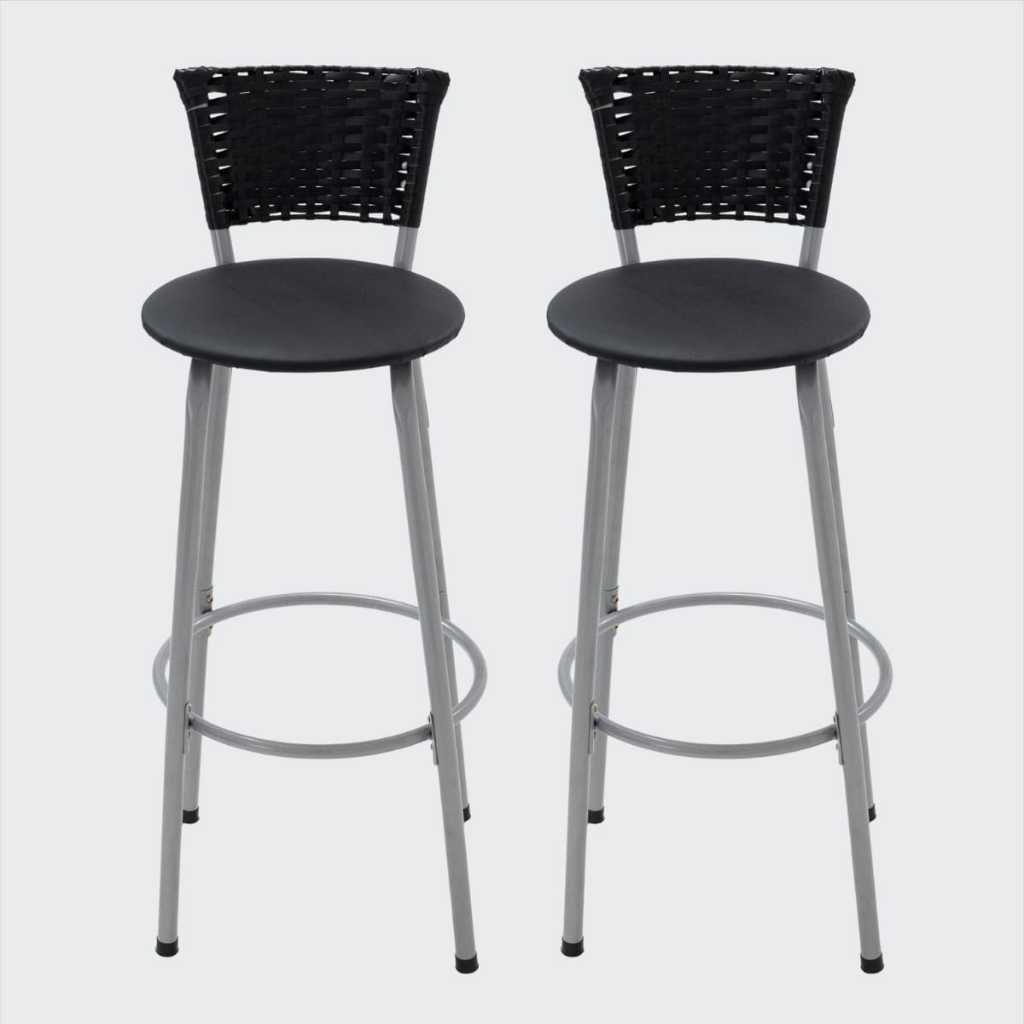 KIT 2 BANQUETAS ALTA JUNCO PRETO ESTRUTURA PRATA MODELO ELO BALCÕES BARES RESTAURANTES