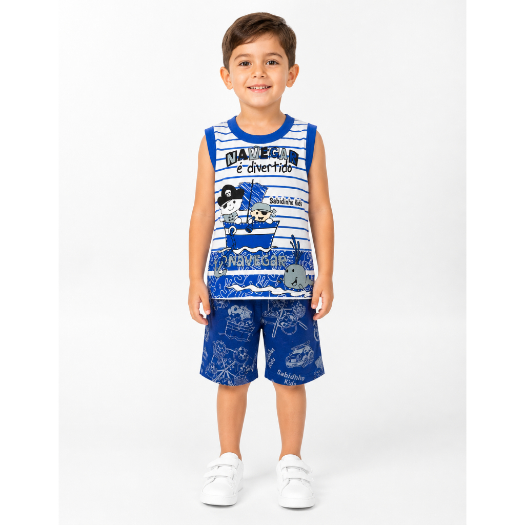 Conjunto Infantil Masculino Verão Regata + Bermuda Tactel  Blusa 100% Algodão  Tamanho P M G  Modelos Sortidos✨🛒