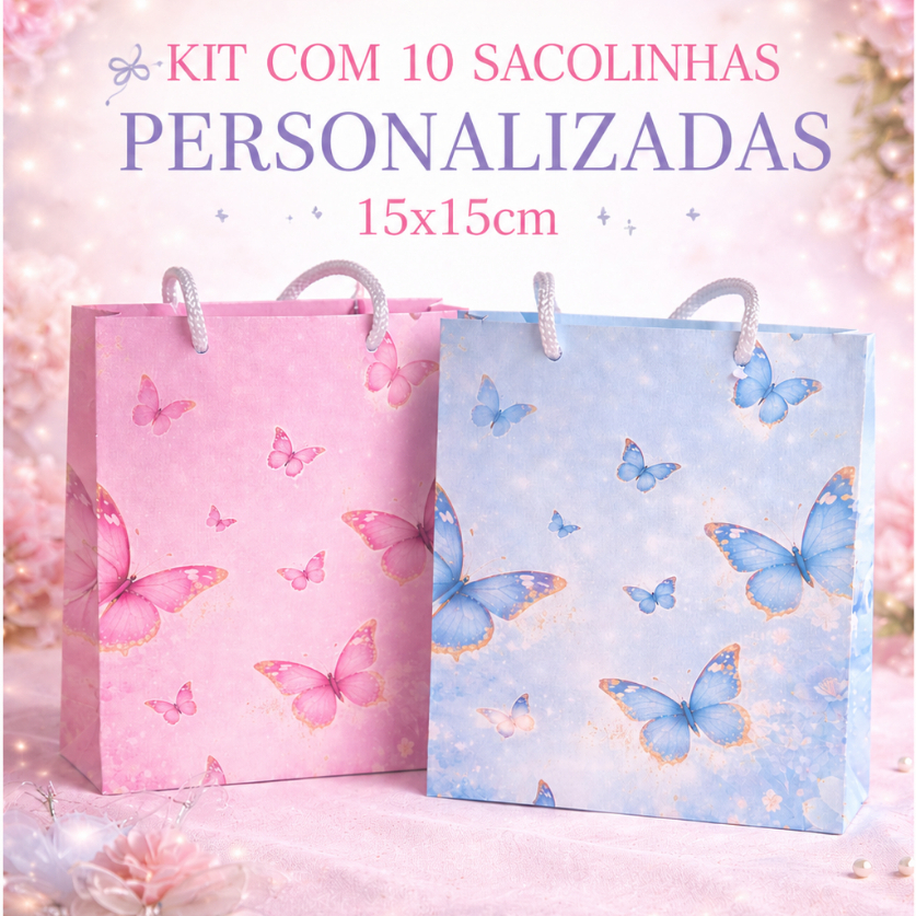 Sacolinha Personalizada Jardim das Borboletas 15x15 | Lembrancinha Festa Infantil | Kit 10 Unidades