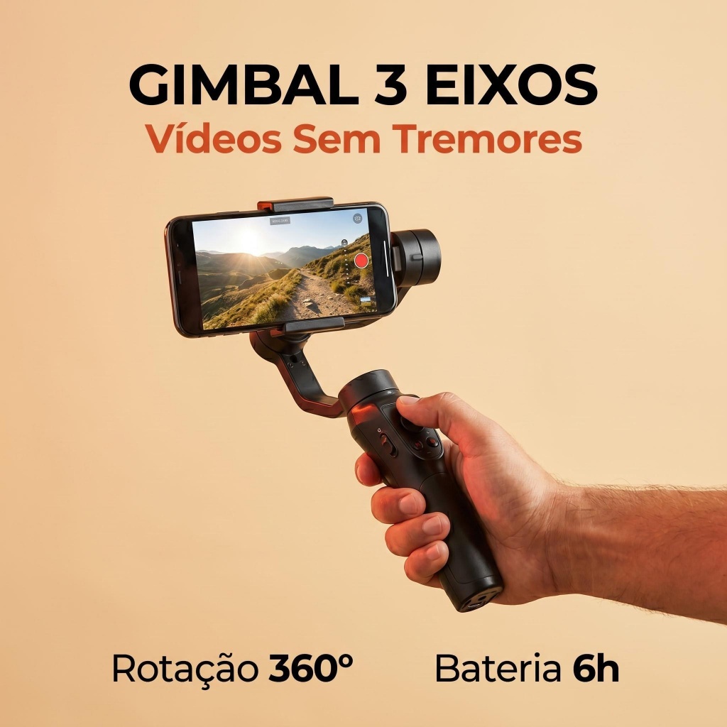 Estabilizador Gimbal 3 Eixos para Celular Portátil Anti-Tremor Rotação 360° MTY-8009
