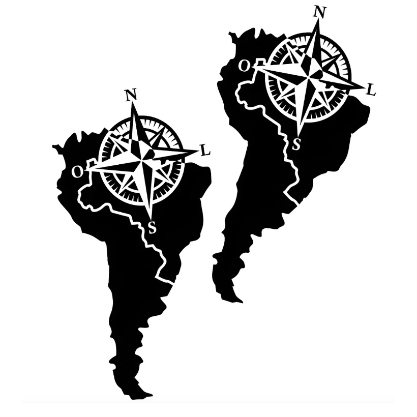 2 Adesivos Rosa Dos Ventos América Do Sul - Kit - Carro Caminhonete - Várias Cores