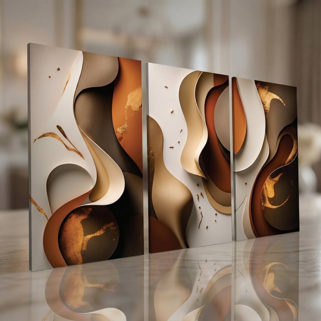 Quadro Decorativo Sala Abstrato Moderno Tons Terroso Formas Orgânica Dourado Hall Quarto