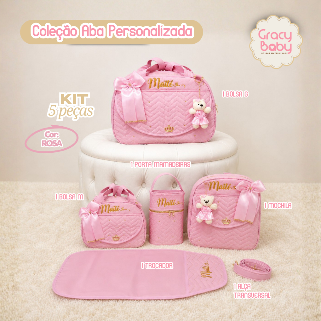Kit Bolsas Maternidade Luxo Coleção Aba Personalizada