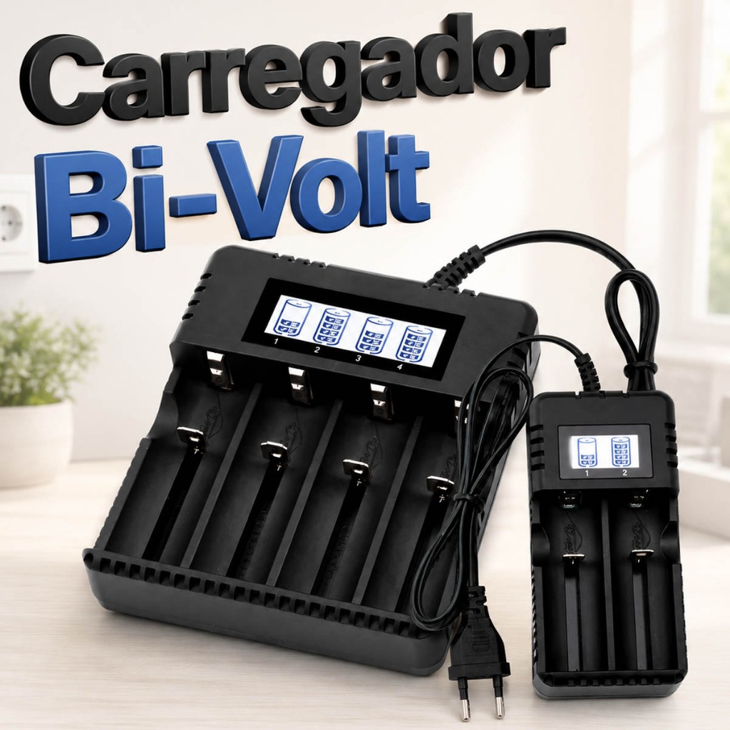 Carregador De Bateria Lanterna 4 e 2 Baterias Bivolt Display Lcd 26650-18650-14500-16340 AA/AAA