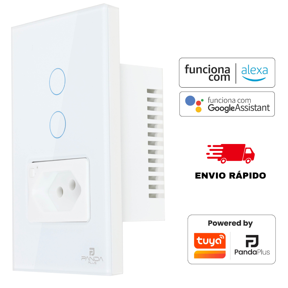 Interruptor Inteligente Wifi 1 e 2 Botões Touch 1 Tomada 20A Bivolt Smartlife Tuya Panda Plus Alexa Google Comando Voz