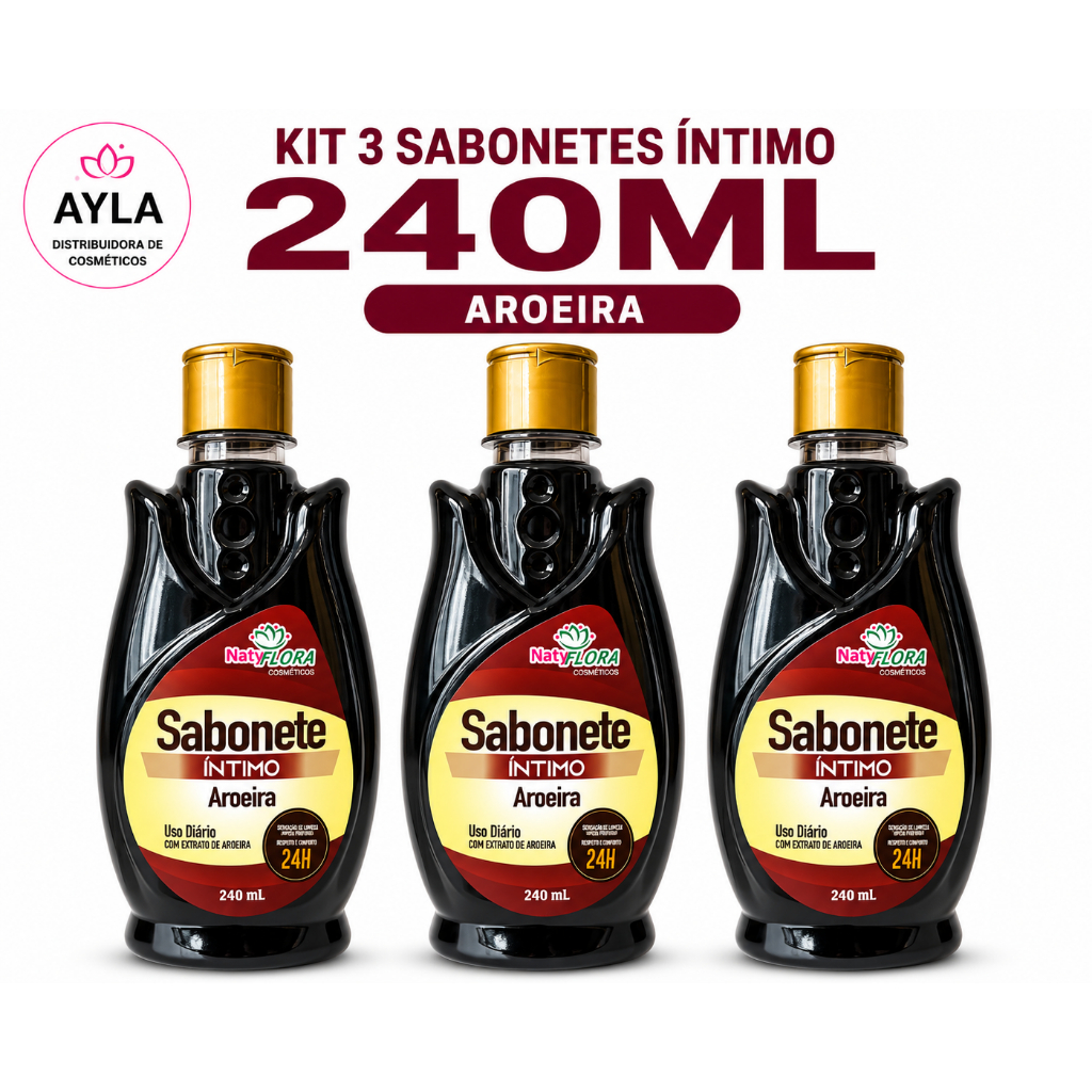 Kit 3 Sabonete Íntimo Aroeira 240ml pH Neutro Hipoalergênico Uso Diário 24h