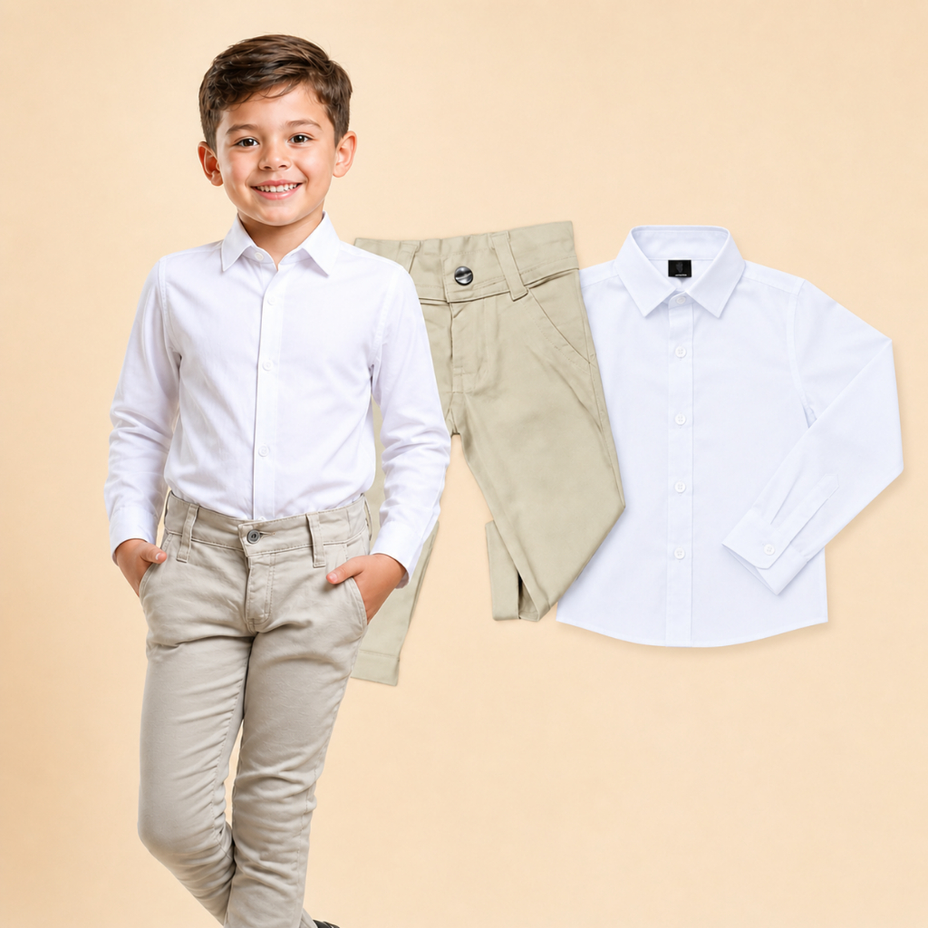 Conjunto Social infantil Festa Casamento calça e camisa manga longa Pajem
