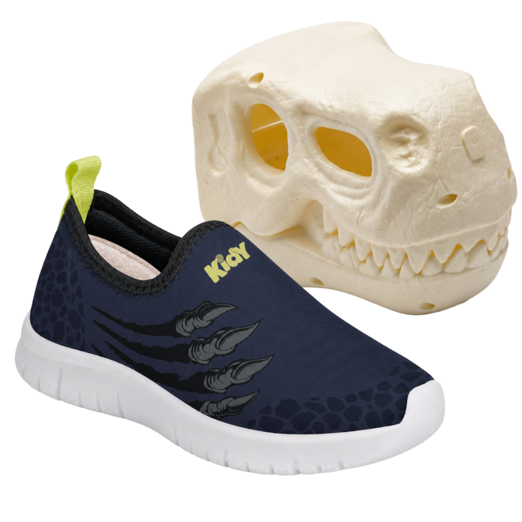 Tênis Infantil Dinossauro Menino Passeio Casual Calce Fácil Brinde Brinquedo Kidy Original