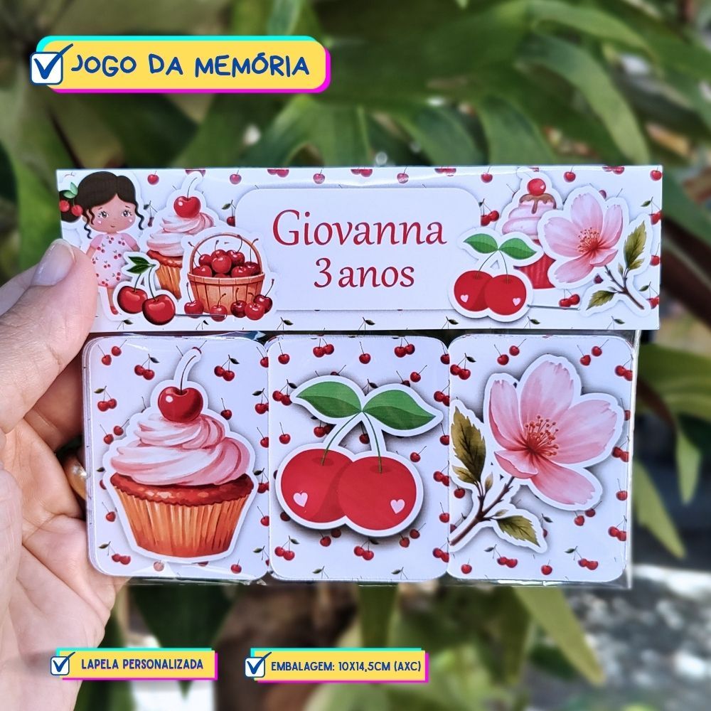 Jogo da Memória Cereja Cerejinha Personalizado Lembrancinhas Aniversário Festa Infantil