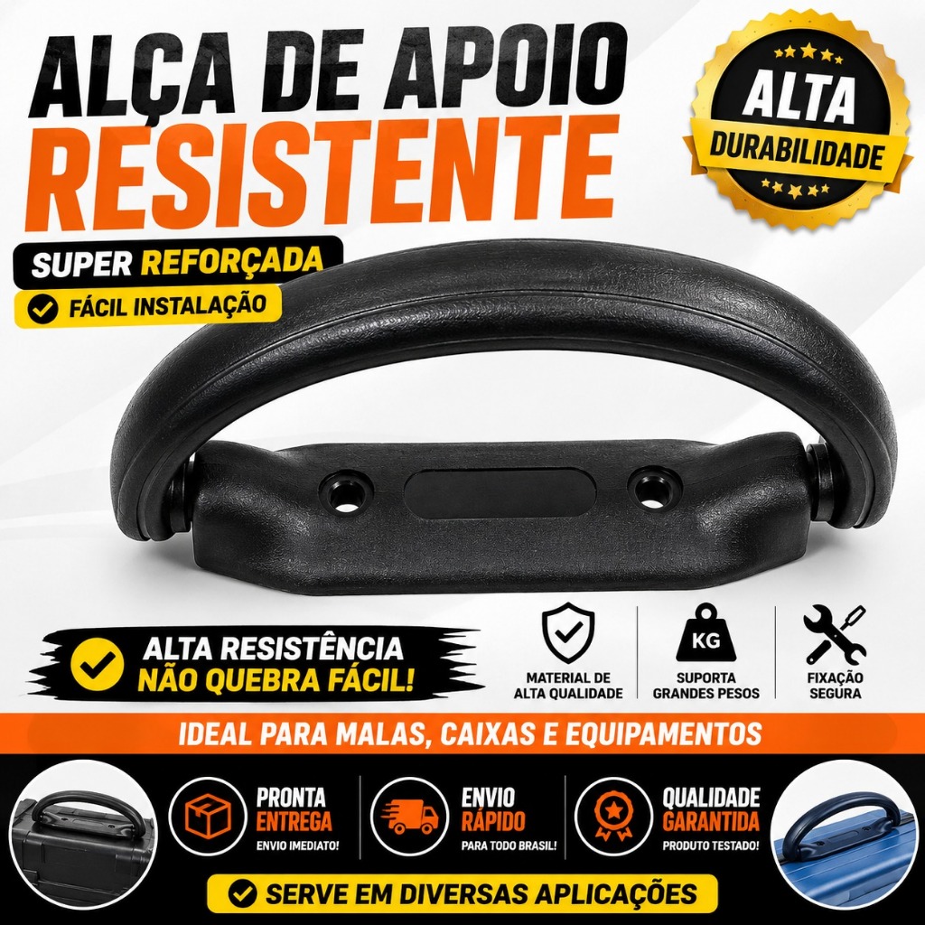 Alça Plástica Reforçada Preta | Alta Resistência | Fácil Instalação | Para Malas, Caixas e Equipamentos