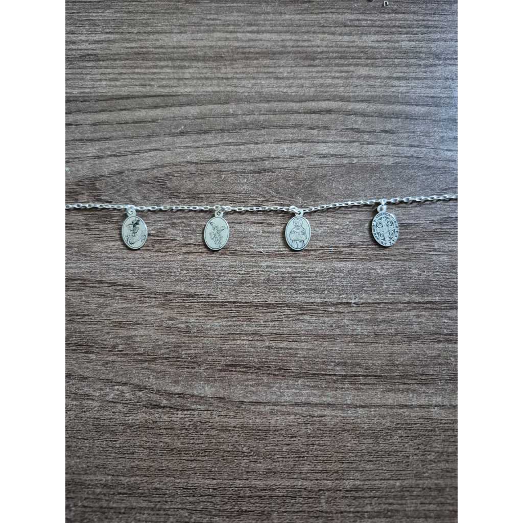 Pulseira 4 santos  São Jorge, São Miguel Arcanjo, São Francisco de Assis e São Bento Prata 925