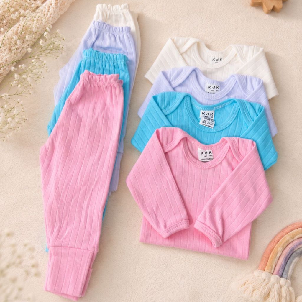 Kit com 6 Peças Bebê Confortável de Meia Estação Body Manga Longa para Menino e Menina 3 Bodies e 3 Mijão vira pé