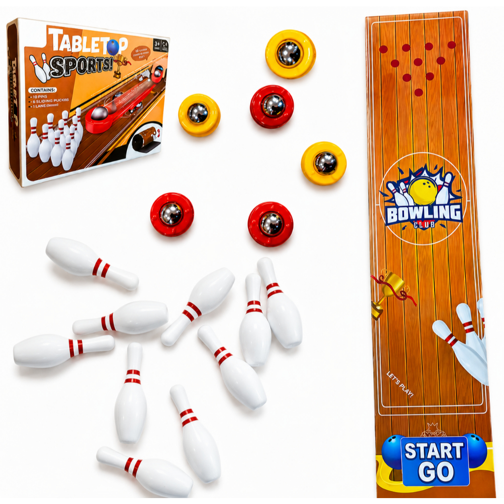 Mini Jogo De Boliche Infantil Brinquedo Educativo Coordenação Motora Mesa Com Pinos E Discos