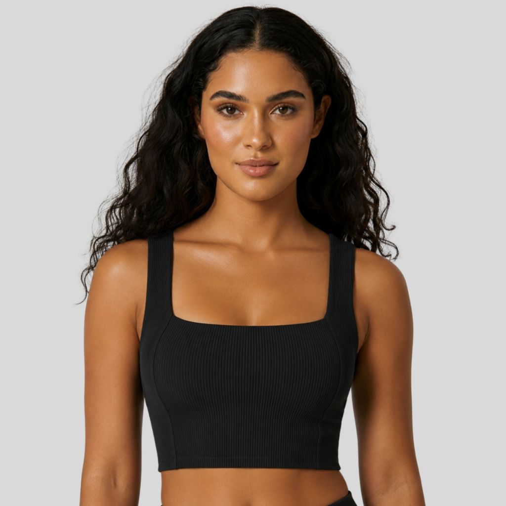 Cropped Top Feminino Ribana Canelada Tecido Duplo Academia Zero Transparência
