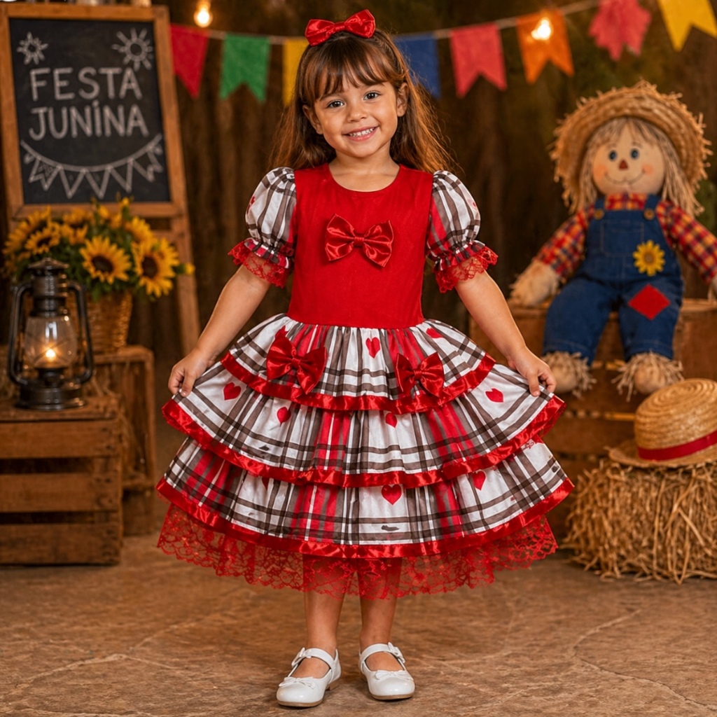 Vestido Junino Infantil Festa Junina Julina Quadrilha Caipira Luxo