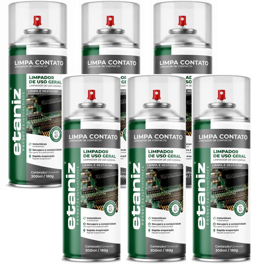 6 ou 3 Unidades de Limpa Contato Automotivo Celulares Computadores Placas Eletrônicas Spray 300ml