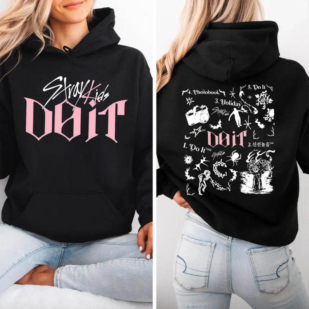 Moletom com Capuz Feminino Blusa de Frio Canguru Grupo Stray Kids "DOIT" Do It SKZ