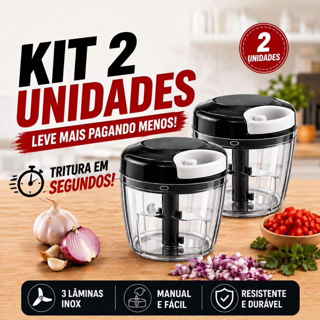 KIt 2 Processador Manual de Alimentos 500ml | Triturador Cortador Cozinha Prático Lâmina Inox