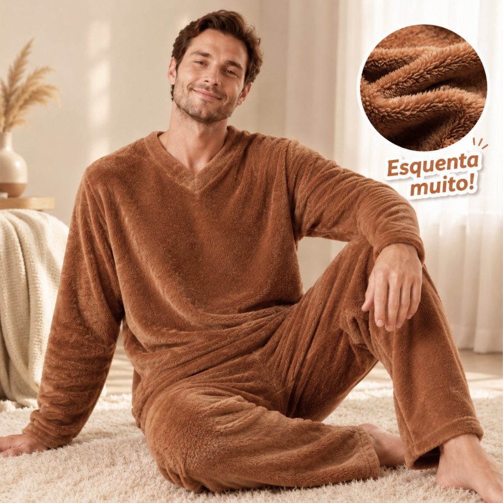 Pijama Masculino Soft Fleece Macio Leve & Quentinho Liso Inverno