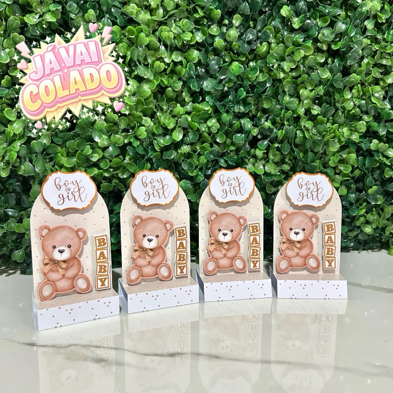 Porta bis duplo CHÁ REVELAÇÃO URSINHO para Festa de Aniversário/ Personalizado para Lembrancinhas - JÁ VAI COLADO