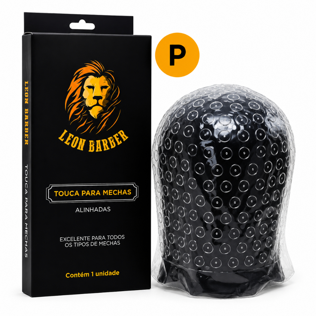 Touca de Reflexo Leon Barber Profissional, furada e normal 8mm, Silicone para Mechas Luzes Descolorir Cabelo tamanho P