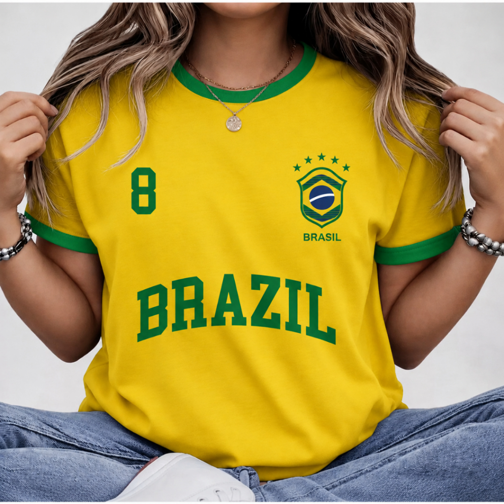 Blusa Feminina Brasil Camiseta Feminina Brazil de algodão Camisa Copa do Mundo