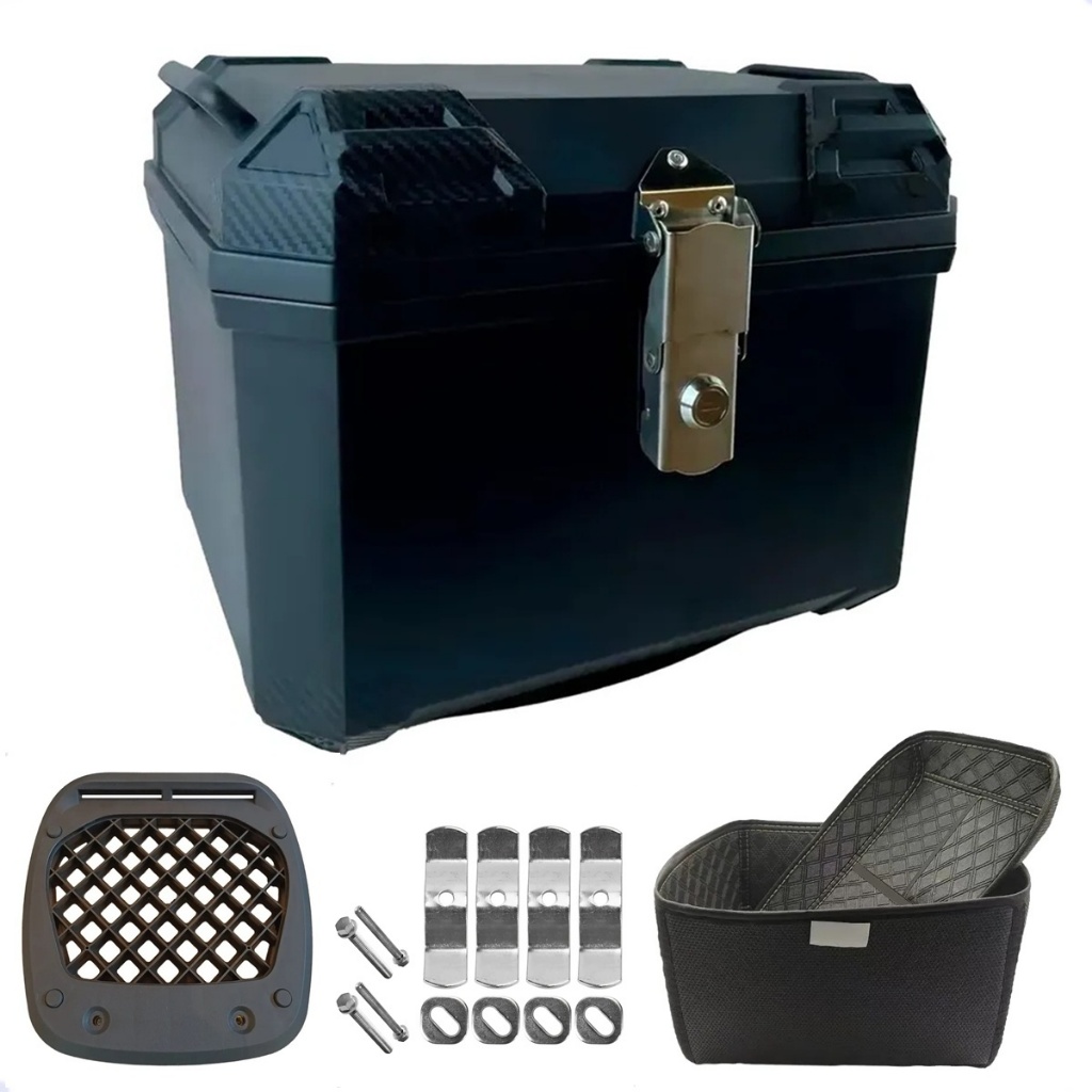Bau Bauleto Plastico Abs Moto Para Bagageiro 45 Litros Preto Com Encosto De Costas