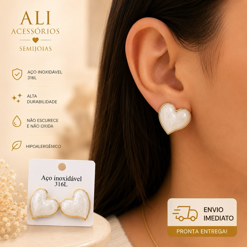 Brinco Resina Aço Inoxidável 316L | Hipoalergênico - Diversos - 2,5x2x5cm