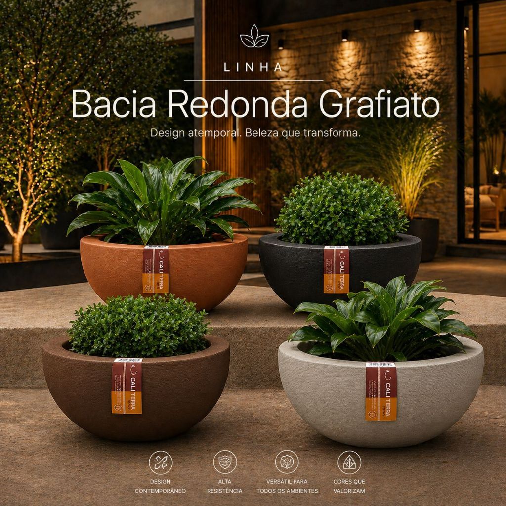 Vaso de Planta Bacia Grafiato Polietileno Decorativo OU Bacia Verona Polietileno