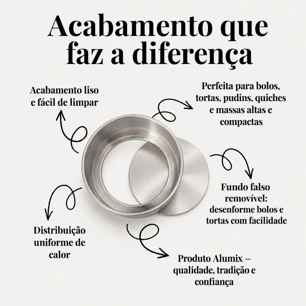 FORMA REDONDA ALUMIX 15X10 - COM FUNDO REMOVÍVEL | BOLO E TORTA - COM NOTA FISCAL — imagem 2 de 2