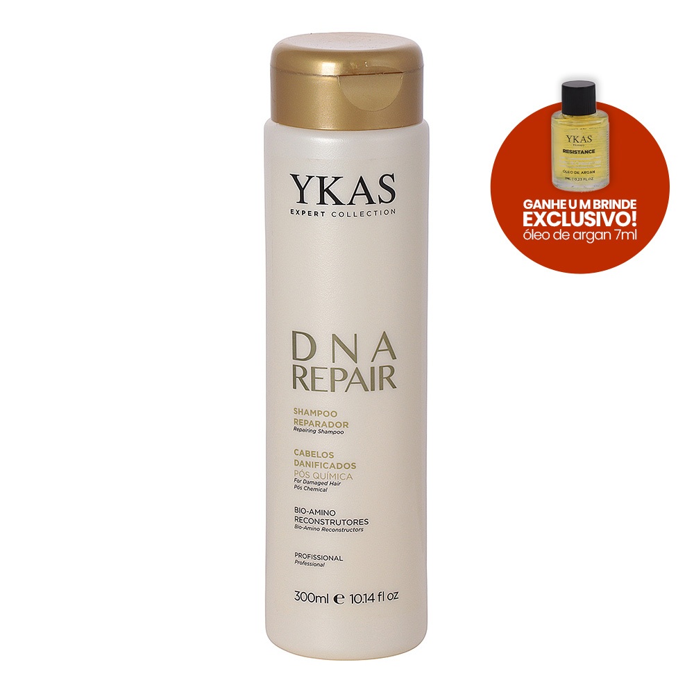 Shampoo Ykas DNA Repair Reconstrutor 300ml Recuperação e Brilho Para Cabelos Danificados
