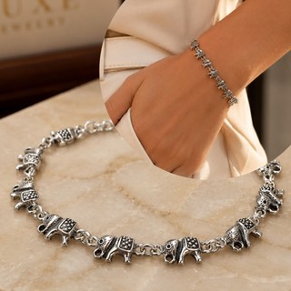 Pulseira Feminina Elefantes Aço Inox Ajustável Resistente À Água Antialérgica Não Escurece