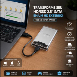 Case Externa HD SSD 2.5 USB 3.0 SATA III Gaveta Para Notebook PC Até 2TB UASP