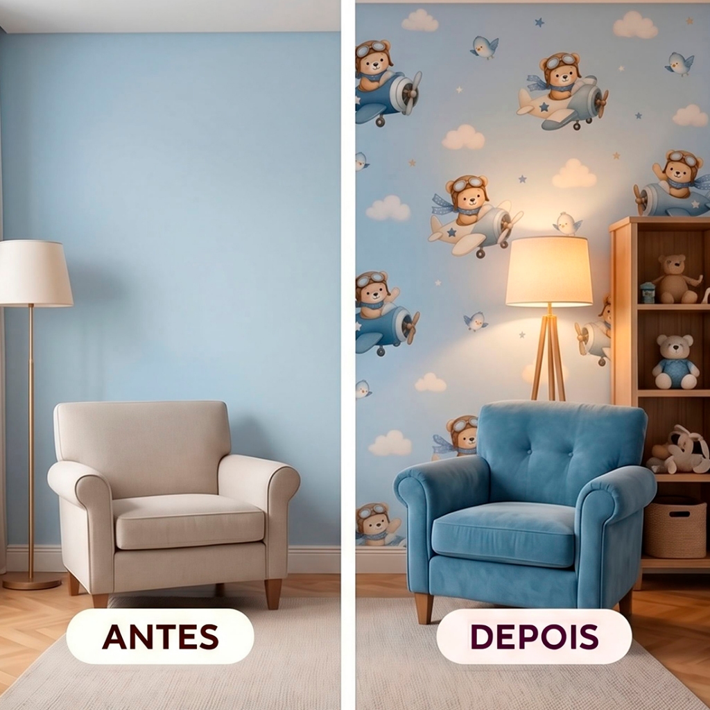 Papel de Parede Adesivo Para Quarto Menino Bebê Infantil Azul Aviador Piloto — imagem 2 de 2
