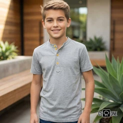 Camiseta Henley Juvenil Manga Curta Malha Sustentável
