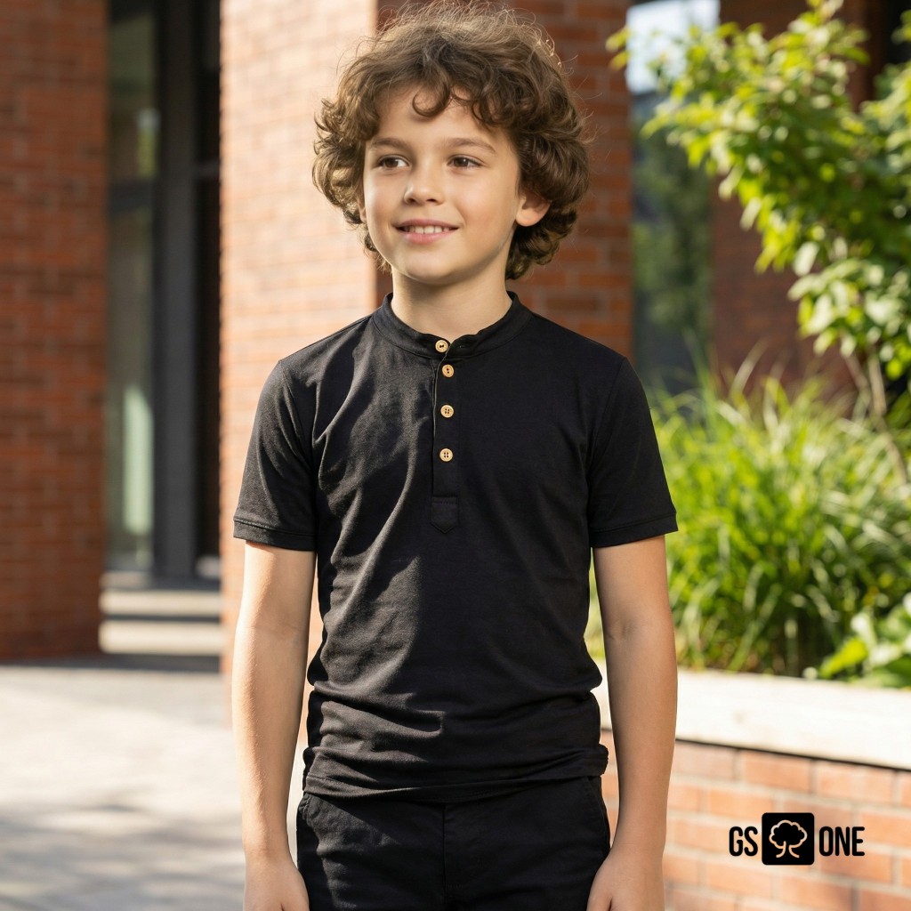 Camiseta Henley Juvenil Manga Curta Malha Sustentável — imagem 2 de 2