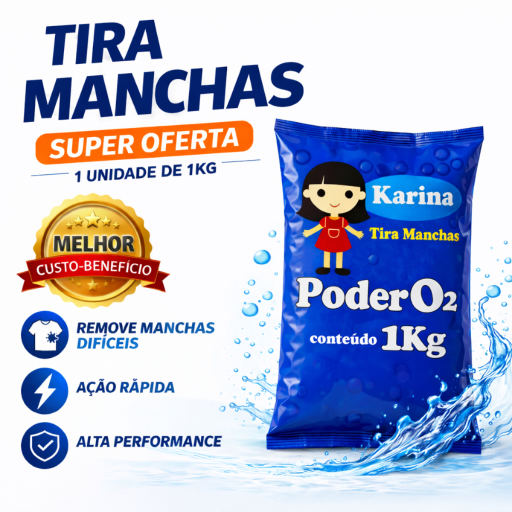 Tira Manchas Karina Percarbonato Poder O2 1Kg Roupas Brancas e Coloridas
