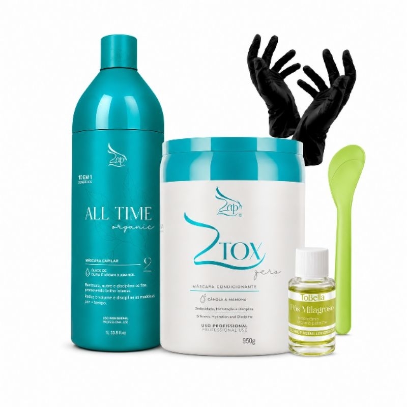 Kit Btox Ztox Zero Zap Orgânico 950g + Mascara Capilar All Time Organic  + Brindes