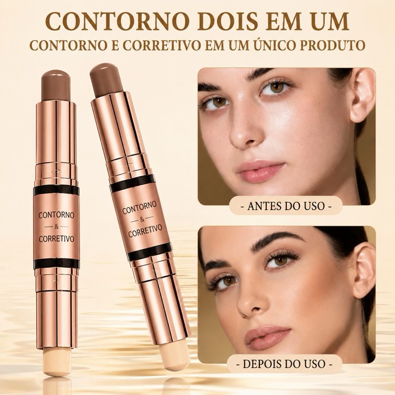 Contorno e Corretivo 2 em 1 Stick Facial || Maquiagem Profissional Fácil | Alta Cobertura e Acabamento Natural