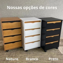 Gaveteiro Multiuso com 4 Gavetas e Rodinhas para Quarto e Escritório
