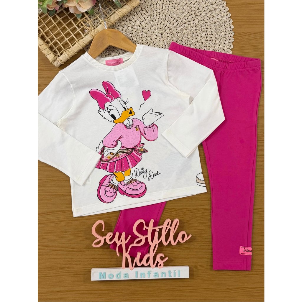 Conjunto Infantil Momi Inverno com Calça Legging Rosa e Blusa Manga Longa Daisy e Donald Love Disney