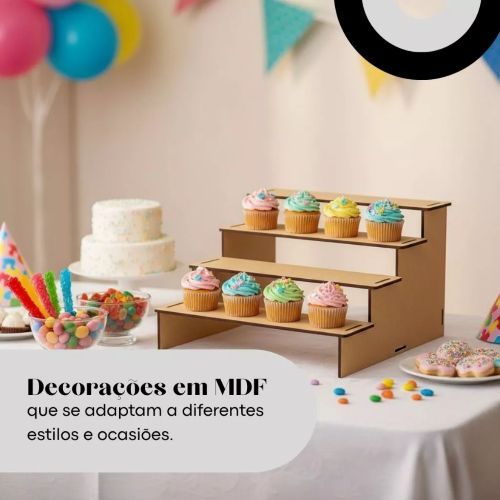 Escada para decoração de Festa ,mesa C/ 4 degraus em mdf Cru Linha premium Casa Decor