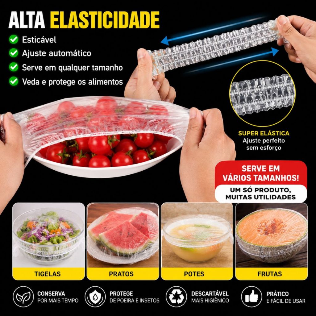 Imagem Kit 100/200/300/400 Tampas Elásticas Descartáveis Para Alimentos Potes Pratos Geladeira