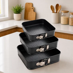 Kit 3 Formas Quadradas Fundo Removível Antiaderente Bolo Tortas 22/24/26cm