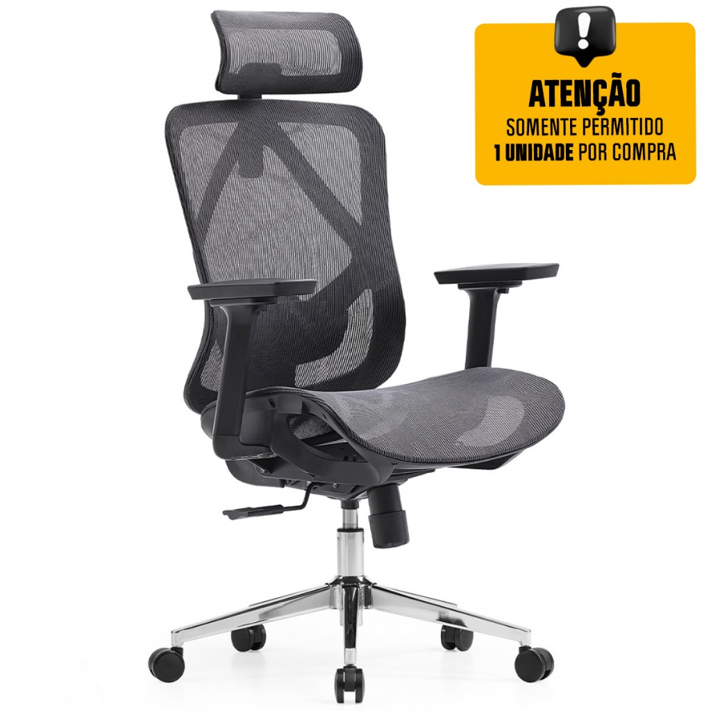 Cadeira de Escritório Dr. Office Ergo, Cinza, Mesh, Altura Ajustável, DR-CH-EGR2DBGF