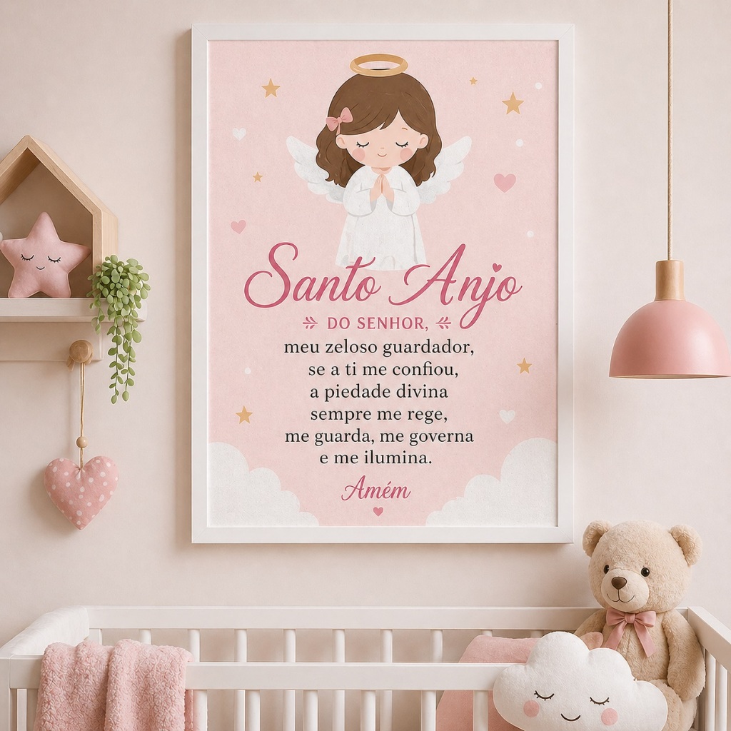Quadro Decorativo Oração Santo Anjo do Senhor Infantil Menino Menina