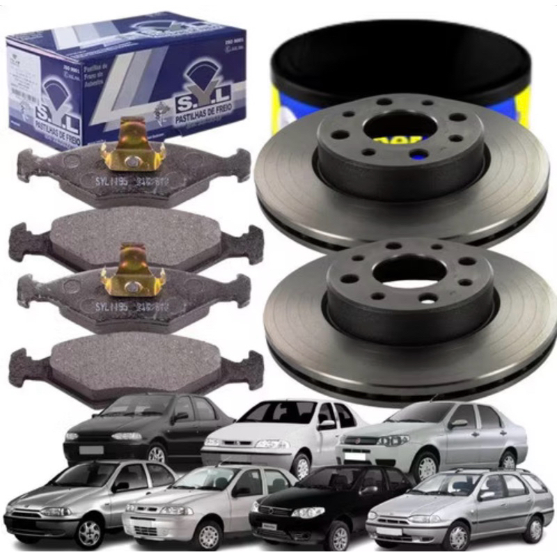 Kit Disco de Freio + Pastilha Fiat Palio Siena Weekend 1996 a 2009 Ventilado
