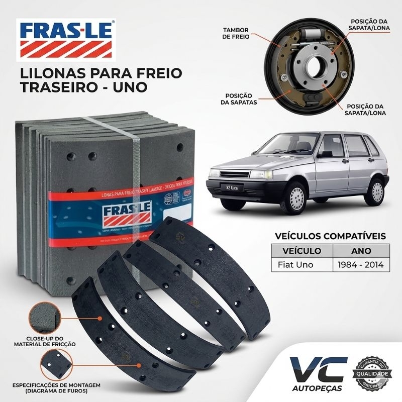 Kit Sapata Lona Freio Original Frasle Traseiro Uno 1984 A 2014